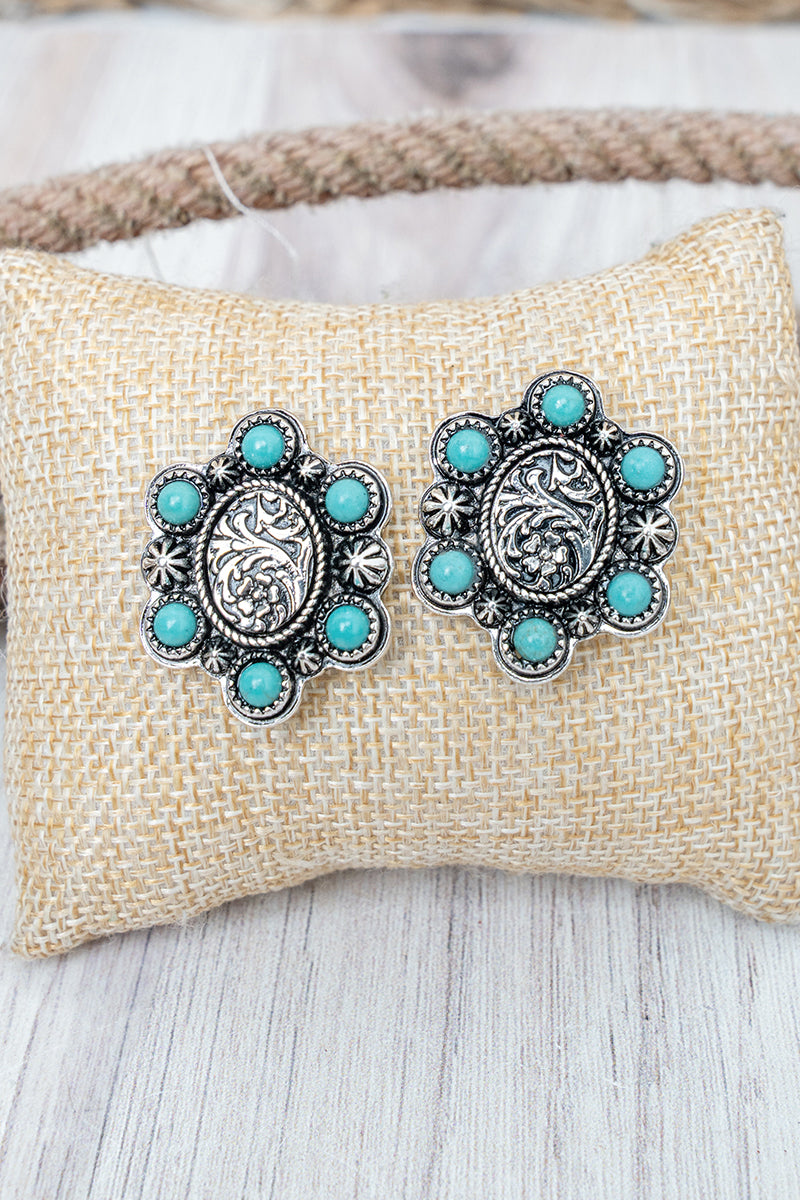 TIPI Turquoise Ranchland Rose Silvertone Earrings
