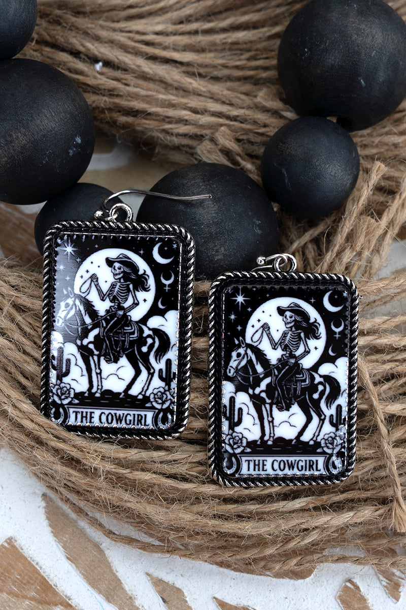 TIPI The Skeleton Cowgirl Card Silvertone Earrings