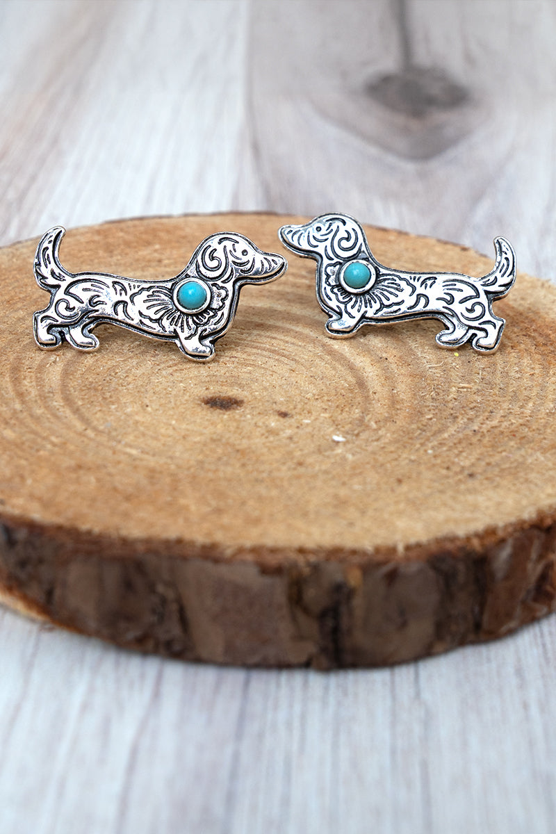 TIPI Turquoise Desert Doxie Silvertone Earrings