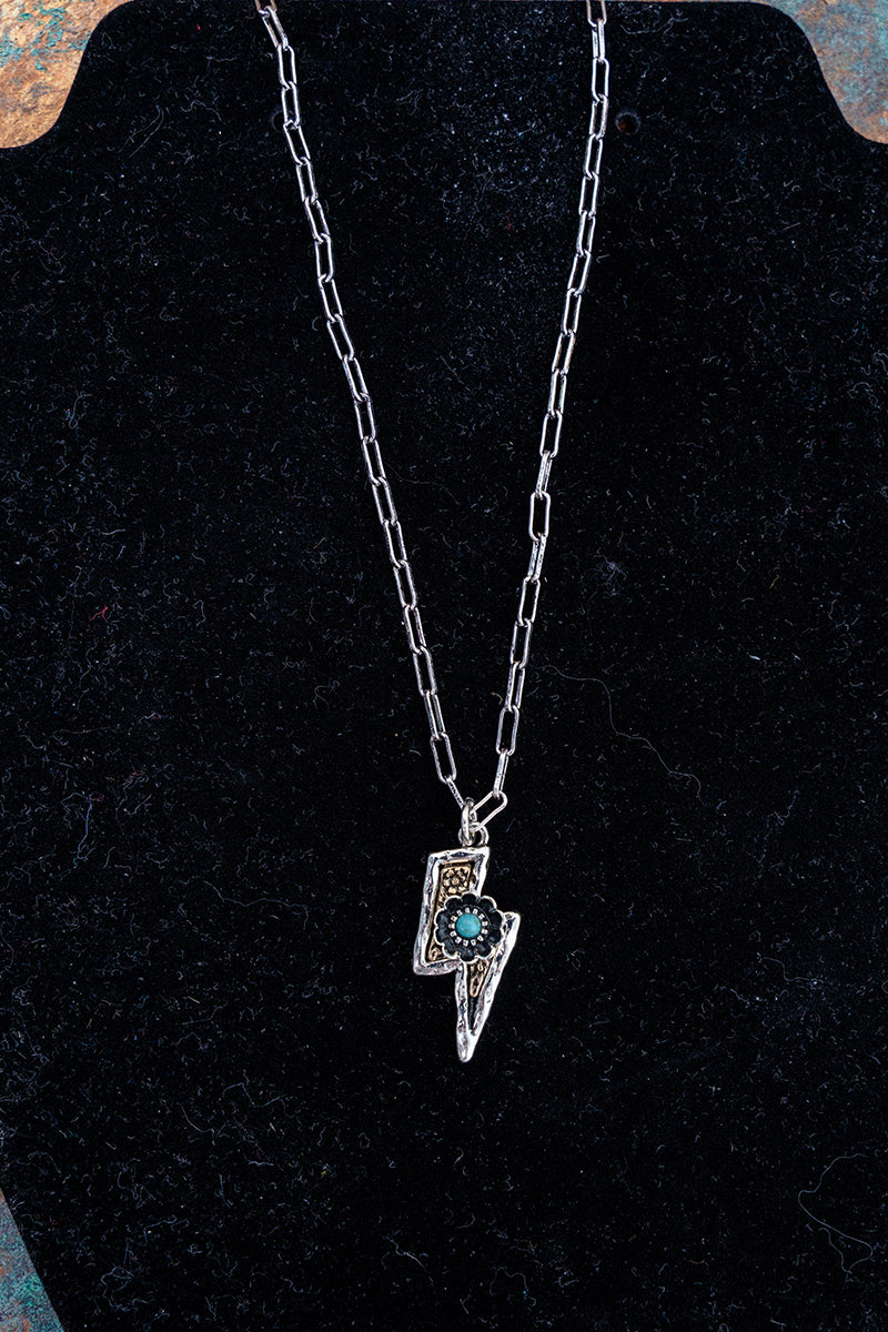 TIPI Turquoise Bolt Blossom Two-Tone Necklace