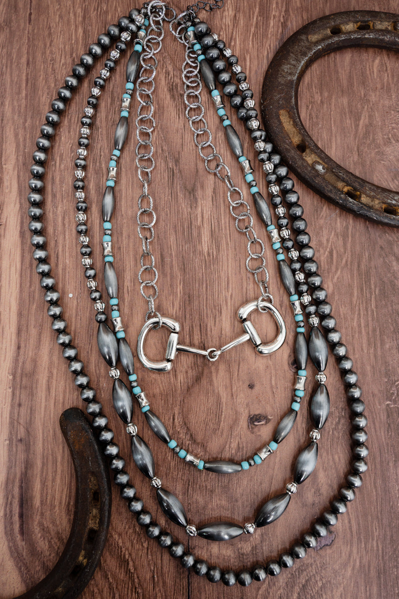 TIPI The Ranch Club Turquoise and Silver Pearl Layered Necklace