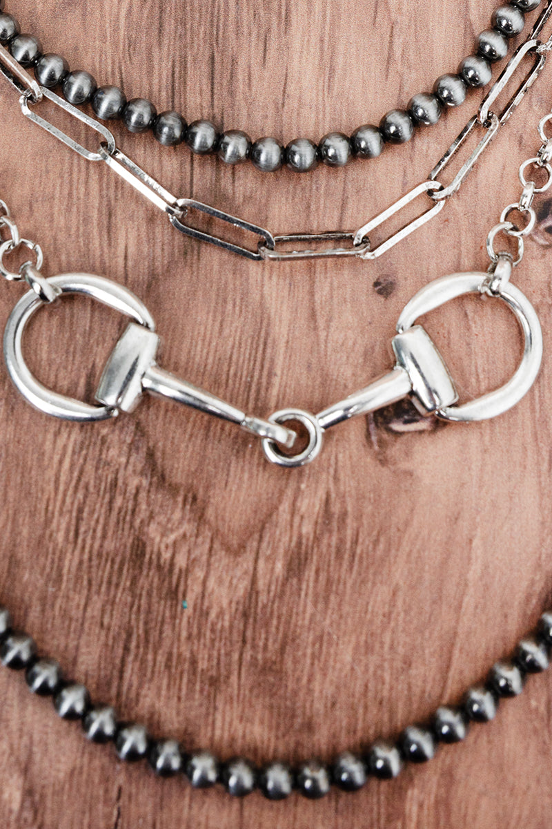 TIPI Silver Pearl & Tack Layered Necklace