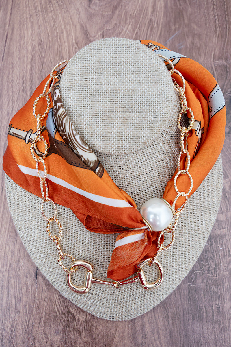 TIPI Polo Society Orange & Goldtone Double Scarf Necklace Set