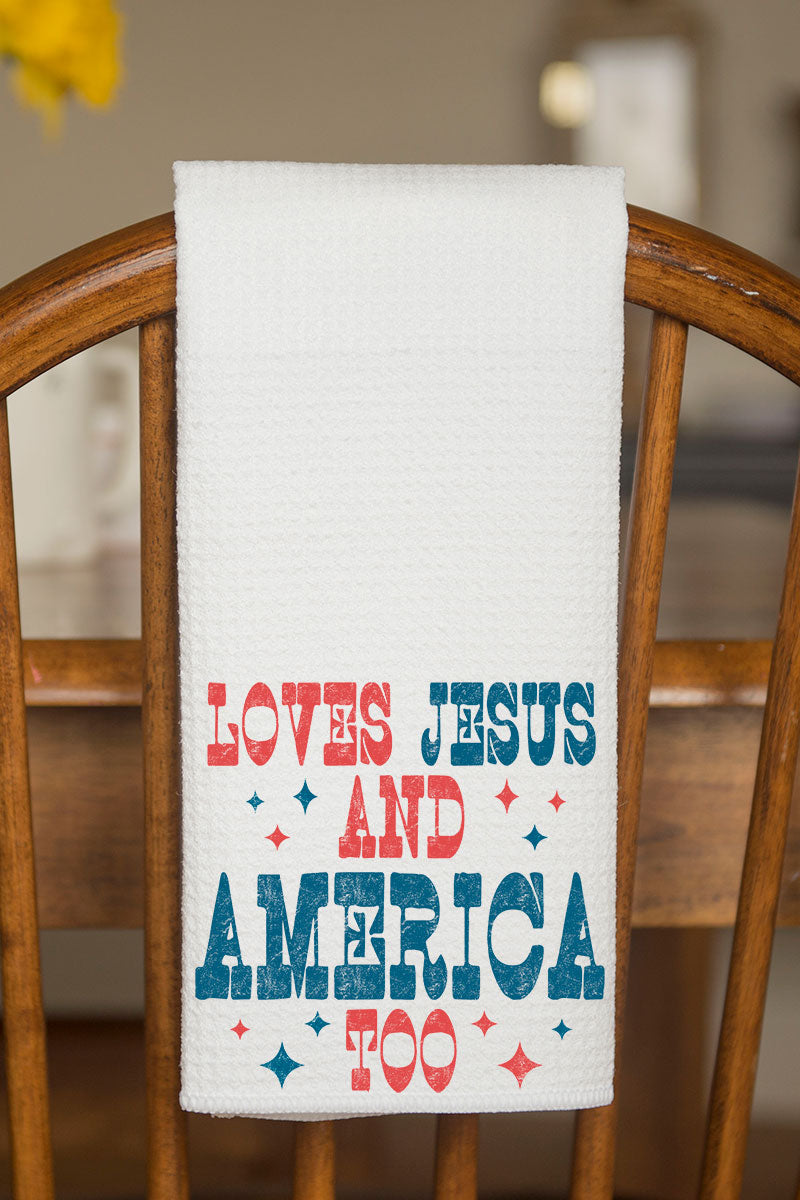 Retro Loves Jesus & America Too Waffle Kitchen Towel