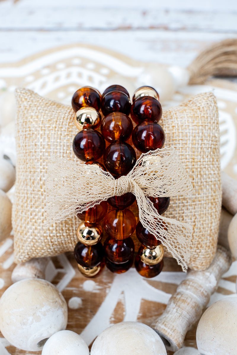 Polished Agenda Tortoiseshell & Goldtone Beaded Bracelet Set - Wholesale Accessory Market