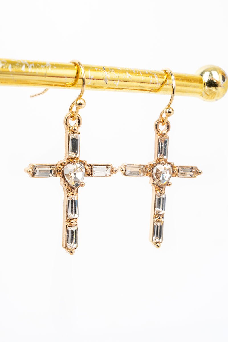 Heaven's Light Crystal Cross Goldtone Earrings - Wholesale Accessory Market