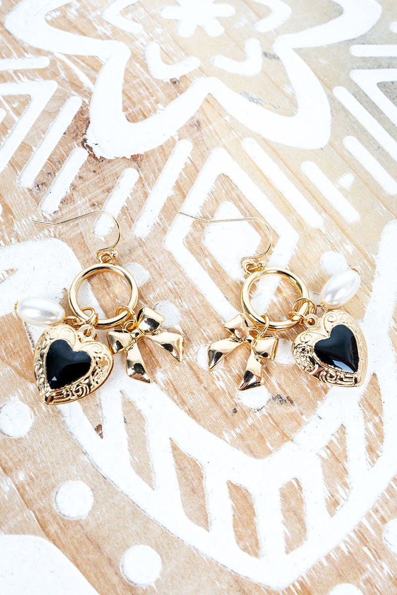 Heart In A Knot Black & Goldtone Earrings - Wholesale Accessory Market
