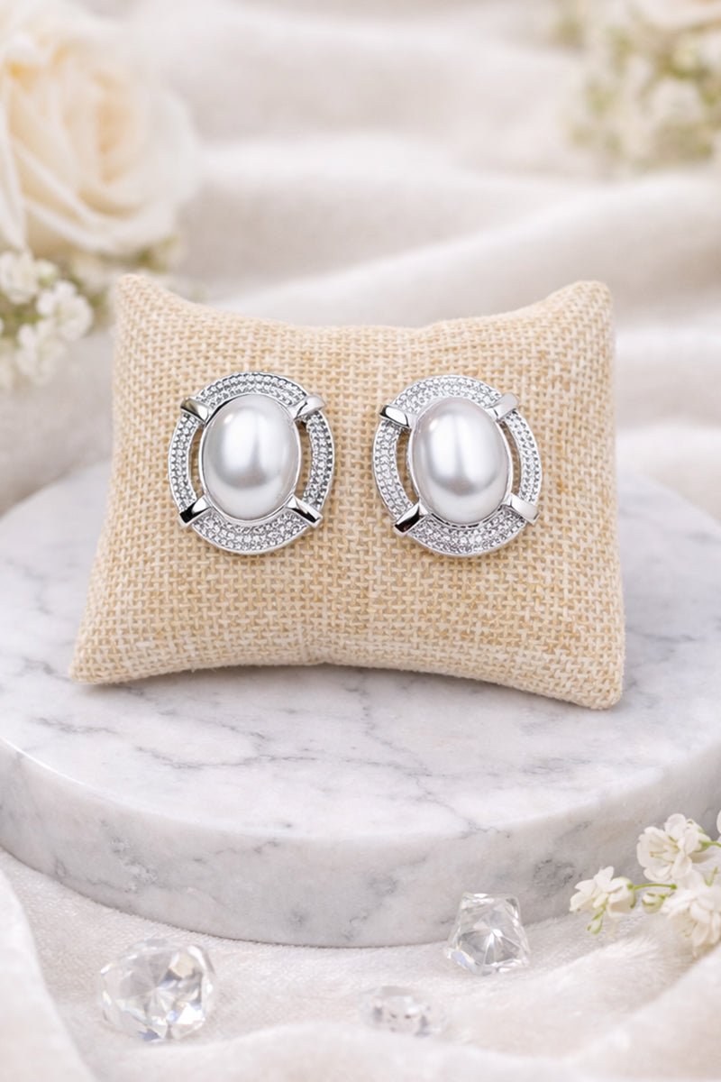 Moonlit Meeting Pearl and Silvertone Earrings - Wholesale Accessory Market