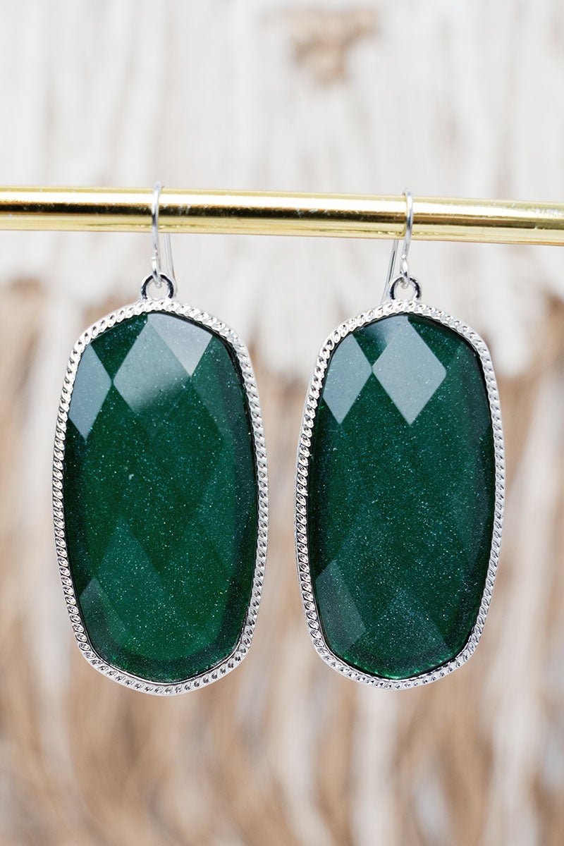 SALE! Icon Energy Dark Green Shimmer Silvertone Earrings - Wholesale Accessory Market