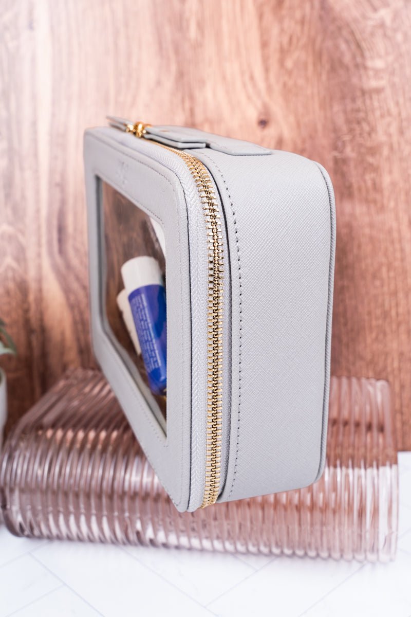 NGIL Clear The Way Gray Faux Leather Toiletry Case - Wholesale Accessory Market
