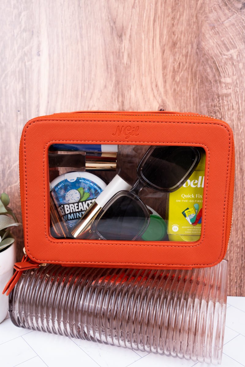 NGIL Clear The Way Orange Faux Leather Toiletry Case - Wholesale Accessory Market