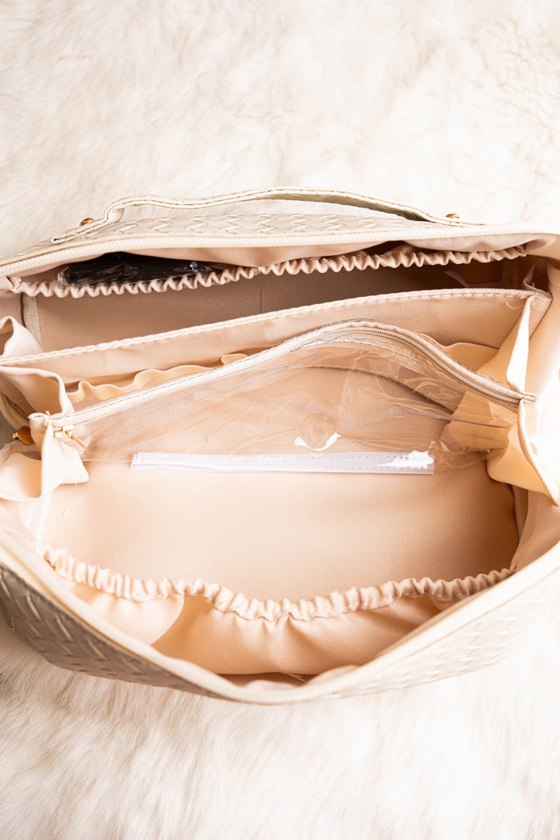 NGIL Morning Ready Woven Cream Large Expandable Cosmetic Bag - Wholesale Accessory Market
