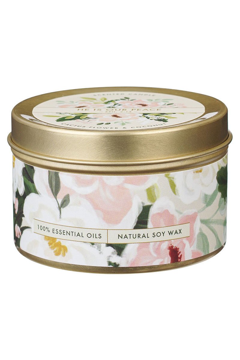 He Is Our Peace Cactus Flower and Coconut Scented Candle Tin - Wholesale Accessory Market