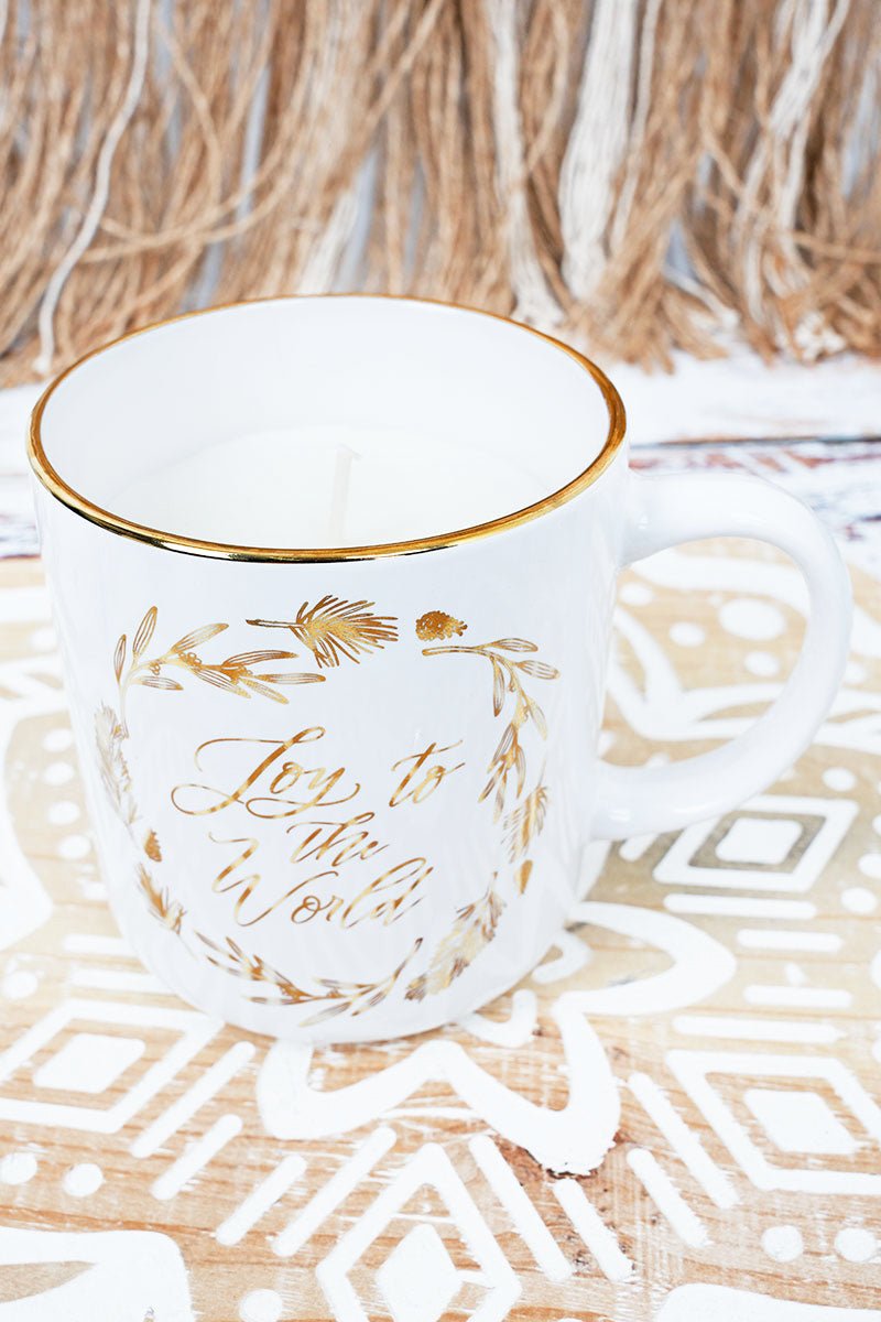 Joy To The World Scented Candle in Ceramic Mug - Wholesale Accessory Market