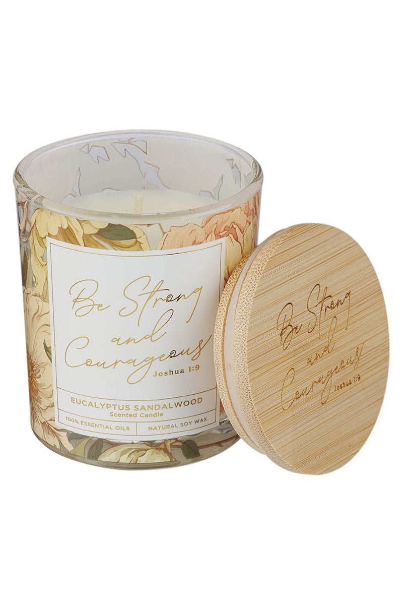 Be Strong and Courageous Eucalyptus Sandalwood Scented Candle - Wholesale Accessory Market