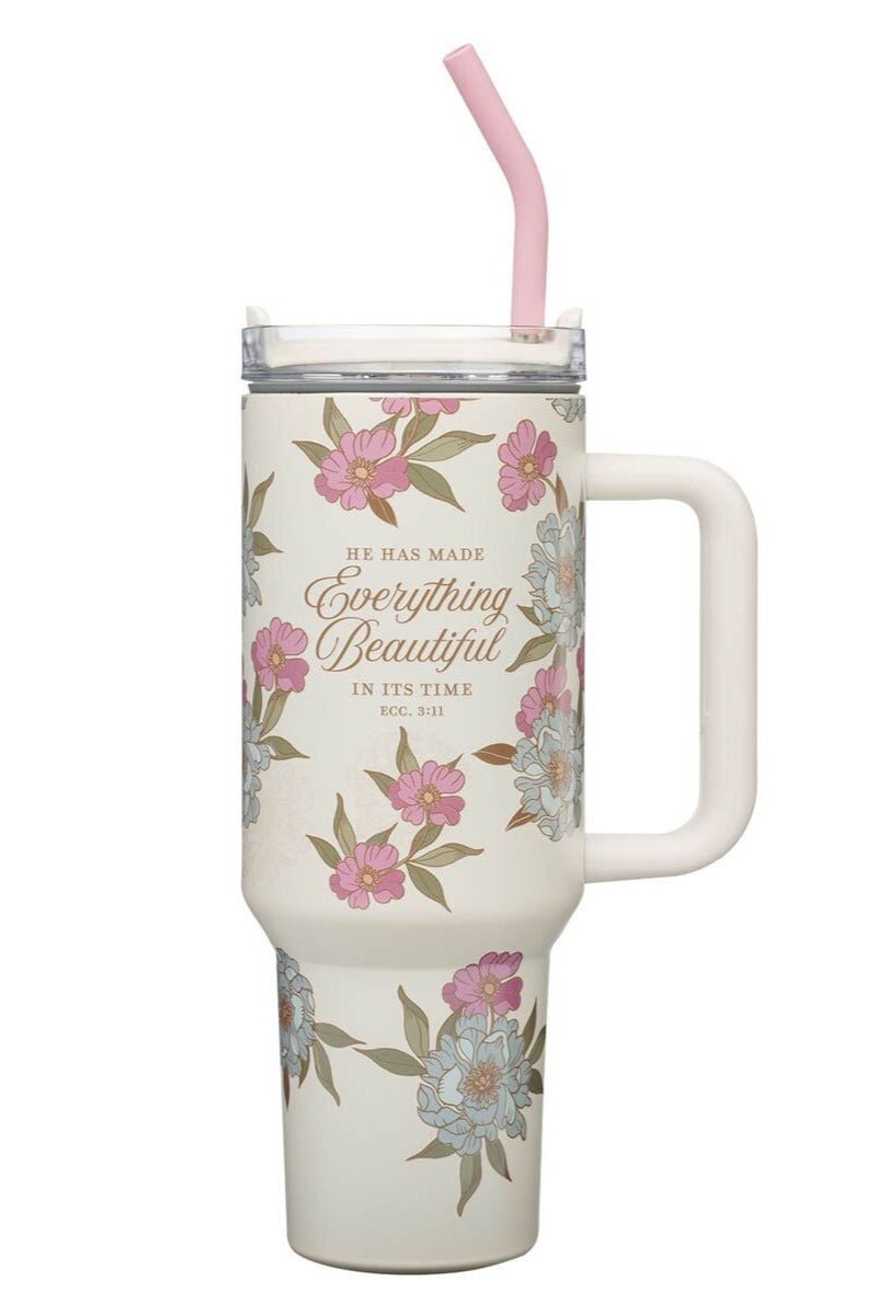 Everything Beautiful Whimsical Blooms 40 oz Tumbler with Straw - Wholesale Accessory Market