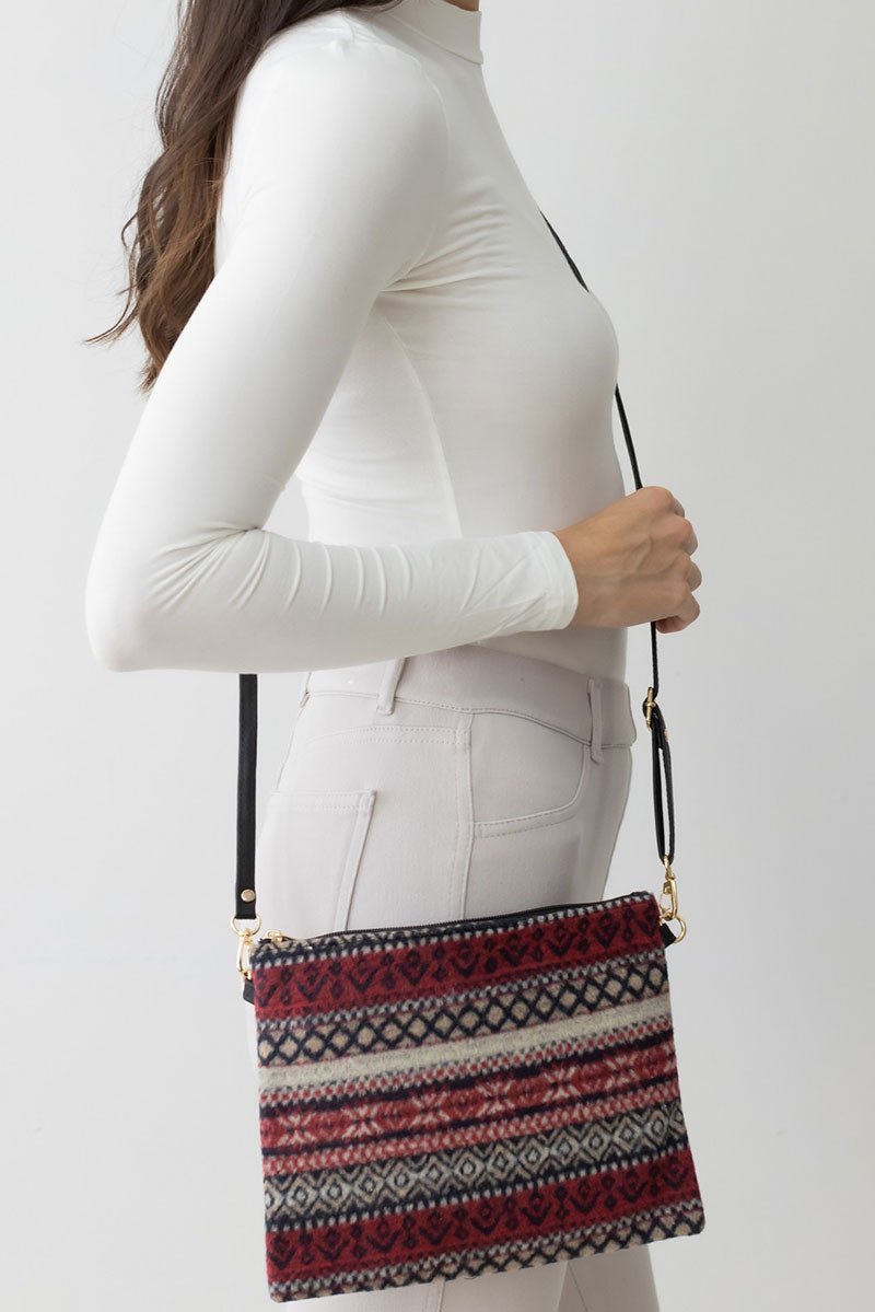 Be Clever Nordic Winter Crossbody Clutch, Burgundy - Wholesale Accessory Market