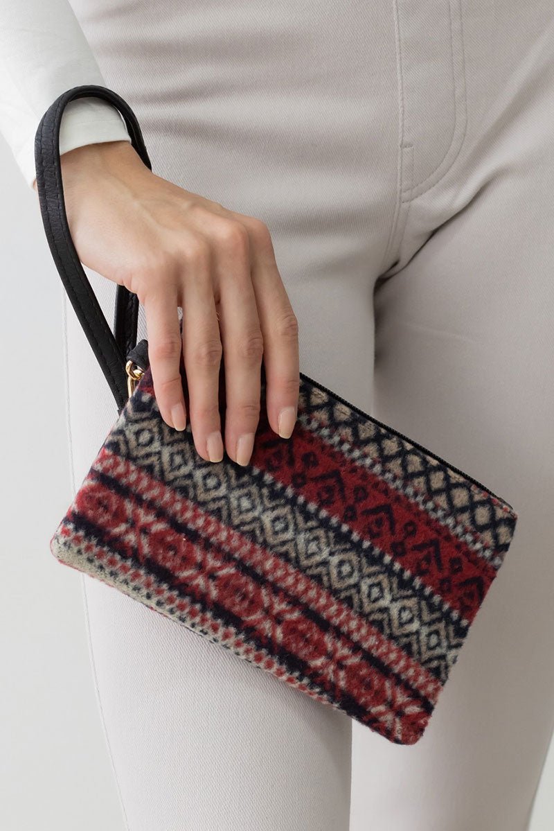 Be Clever Nordic Winter Wristlet Pouch, Burgundy - Wholesale Accessory Market