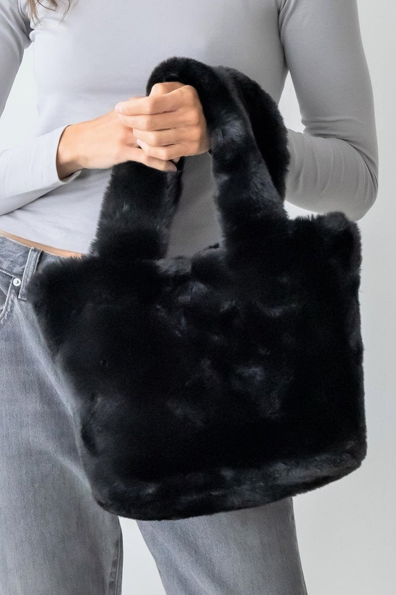 Be Clever Cozy Intentions Black Faux Fur Tote Bag - Wholesale Accessory Market