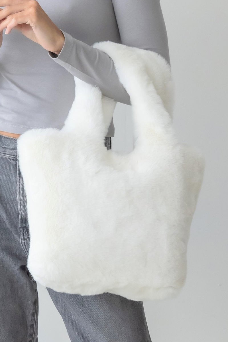 Be Clever Cozy Intentions Ivory Faux Fur Tote Bag - Wholesale Accessory Market