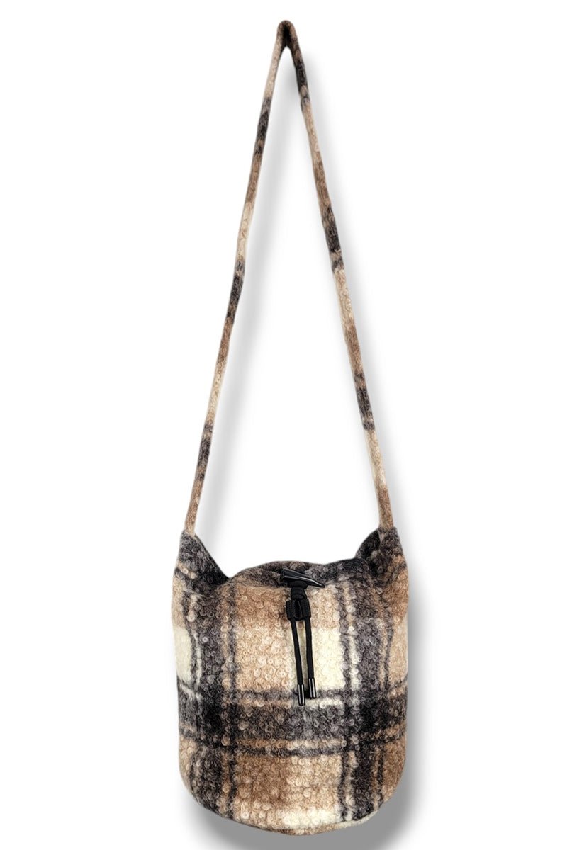 Be Clever Cider Season Black Plaid Knit Bucket Bag - Wholesale Accessory Market