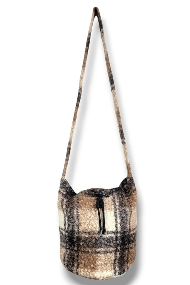 Be Clever Cider Season Black Plaid Knit Bucket Bag - Wholesale Accessory Market