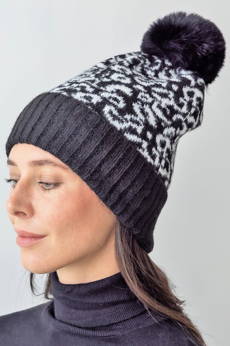 Be Clever Catskills Skiing Pom Pom Beanie, Black - Wholesale Accessory Market