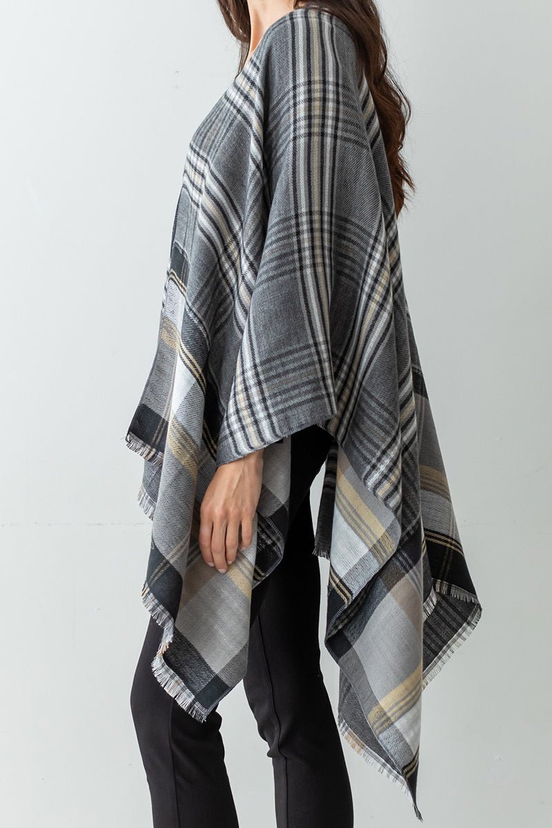Be Clever Polar Plaid Ruana, Black - Wholesale Accessory Market
