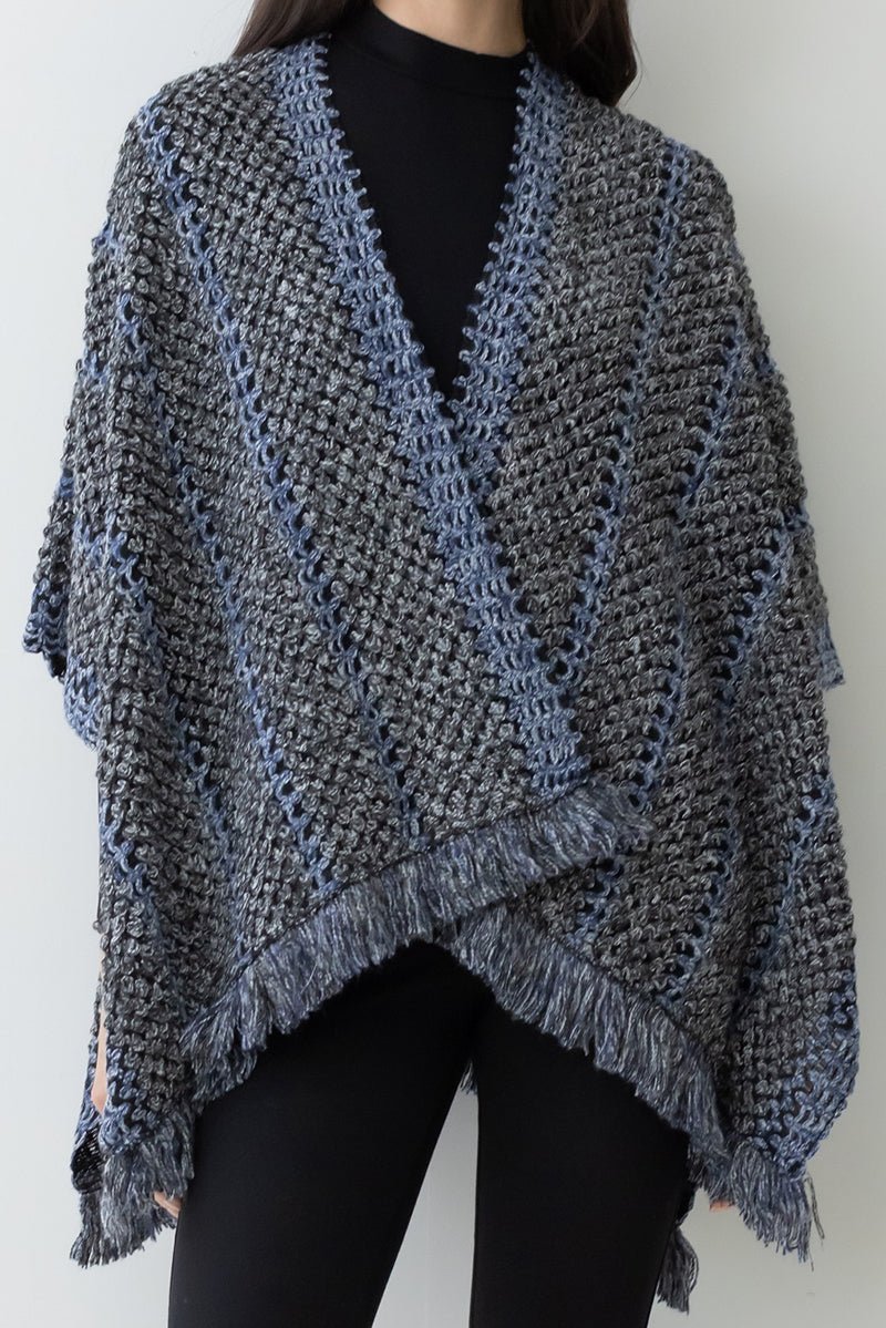 Be Clever Adobe Horizon Crochet Ruana, Black - Wholesale Accessory Market