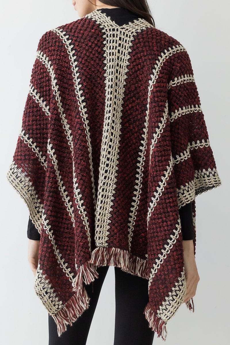 Be Clever Adobe Horizon Crochet Ruana, Red - Wholesale Accessory Market