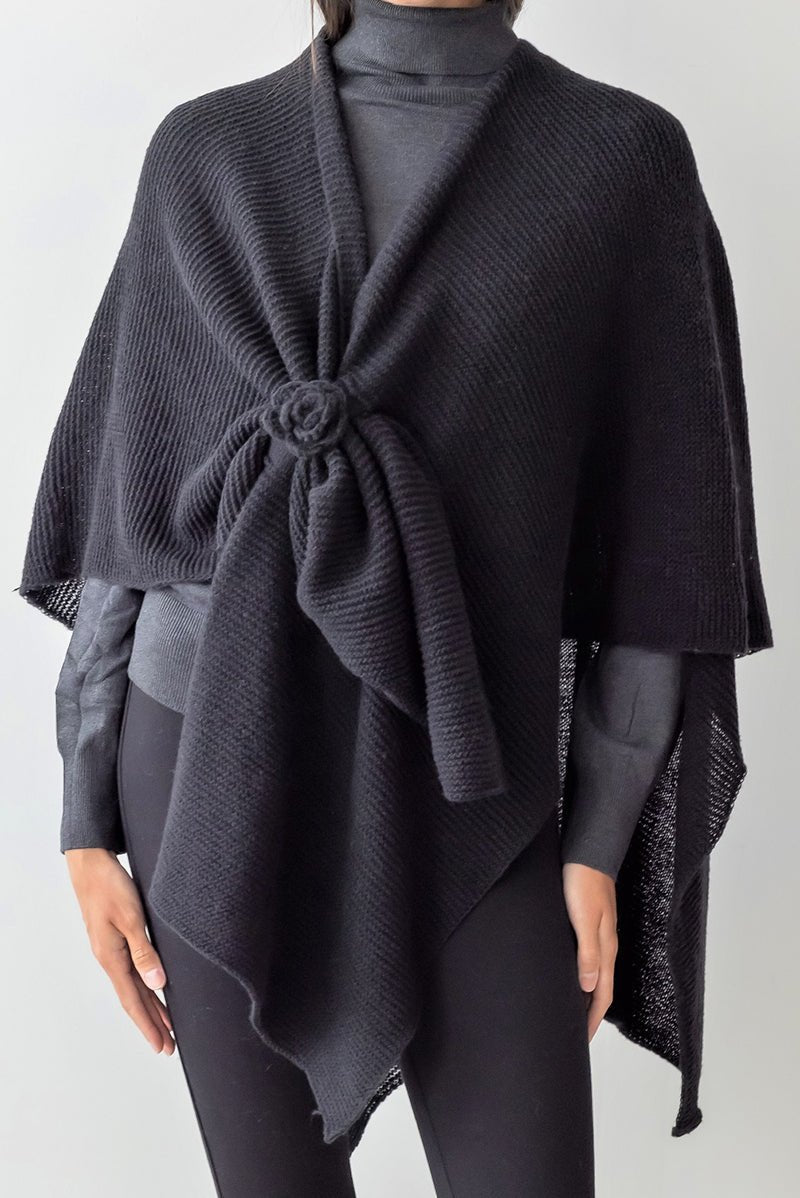 Be Clever Falling For Winter Ruana, Black - Wholesale Accessory Market