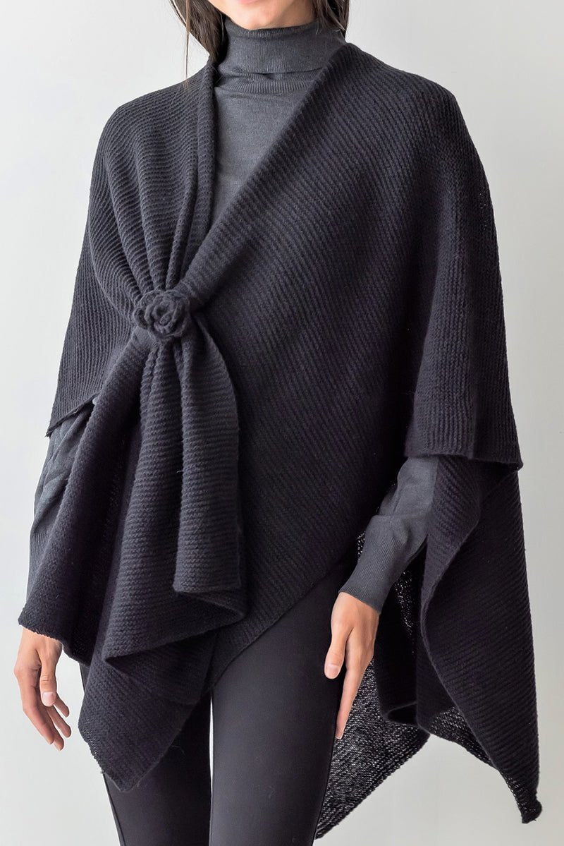 Be Clever Falling For Winter Ruana, Black - Wholesale Accessory Market