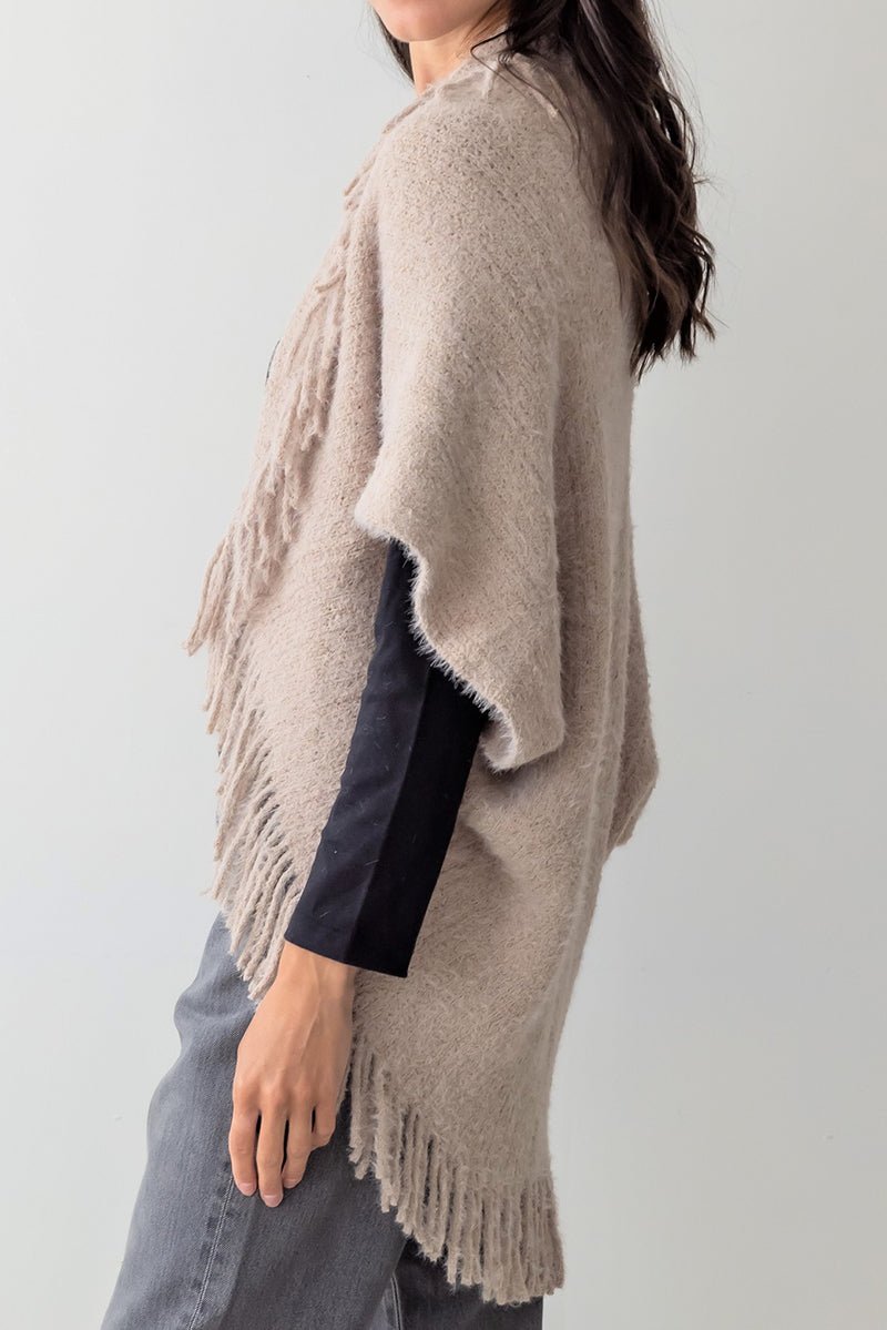 Be Clever Frost & Found Tassel Shrug, Taupe - Wholesale Accessory Market