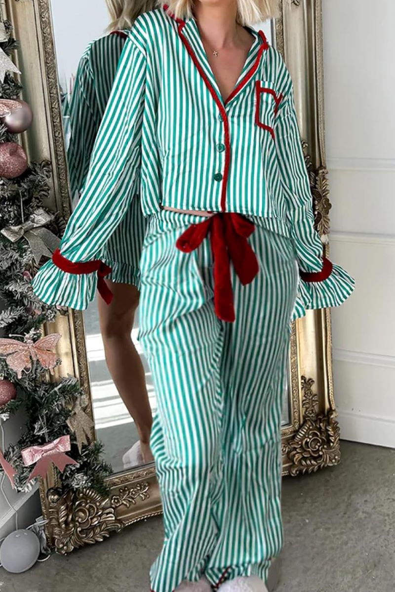 PREORDER! ETA 11/16 Candy Cane Lane Green Top and Pants Pajama Set **SHIPPING EXPECTED TO BEGIN ON DATE 11/16** - Wholesale Accessory Market