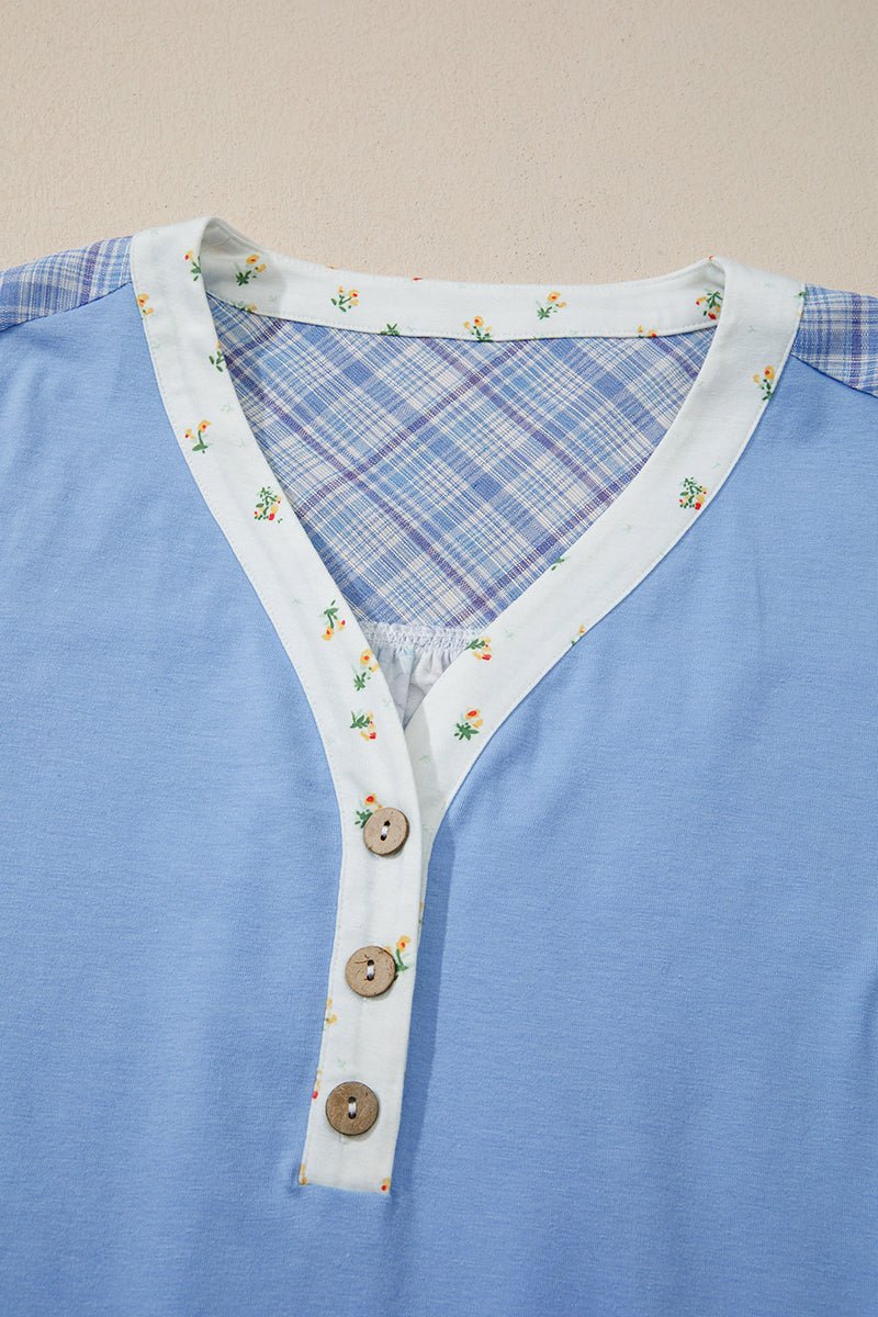 Colorblock Crush Beau Blue Bubble Sleeve Blouse - Wholesale Accessory Market