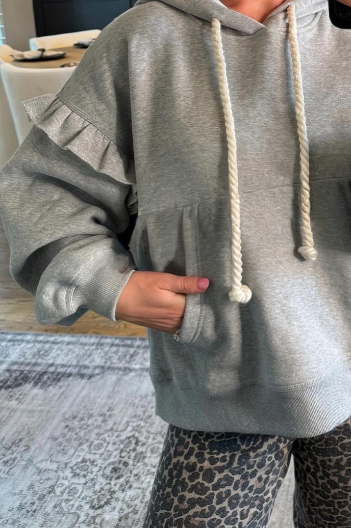 PREORDER! ETA 10/17 Frill Factor Gray Ruffle Sleeve Hoodie **SHIPPING EXPECTED TO BEGIN ON DATE 10/17** - Wholesale Accessory Market