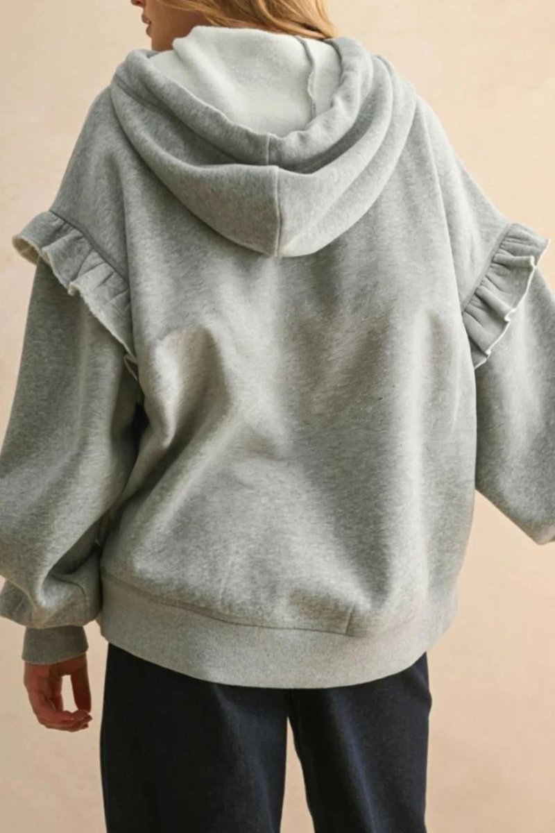 PREORDER! ETA 10/17 Frill Factor Gray Ruffle Sleeve Hoodie **SHIPPING EXPECTED TO BEGIN ON DATE 10/17** - Wholesale Accessory Market