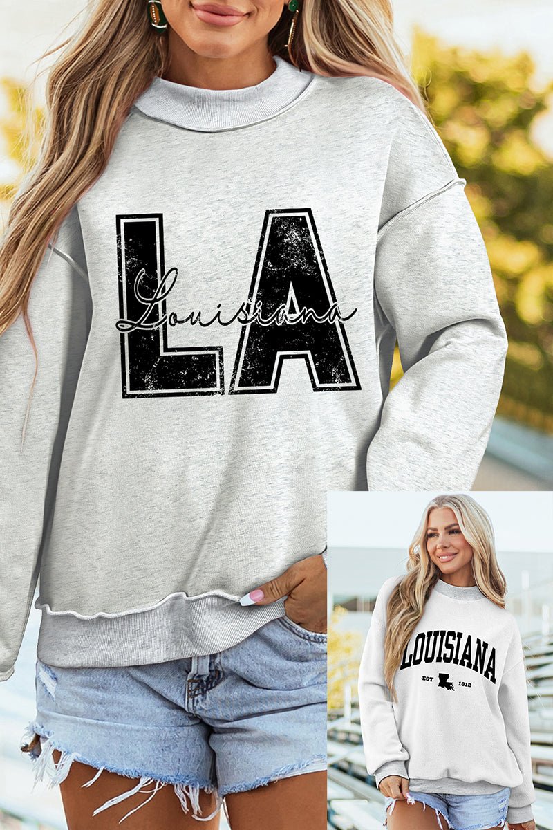 Double Take Louisiana Light Gray Mock Neck Sweatshirt - Wholesale Accessory Market