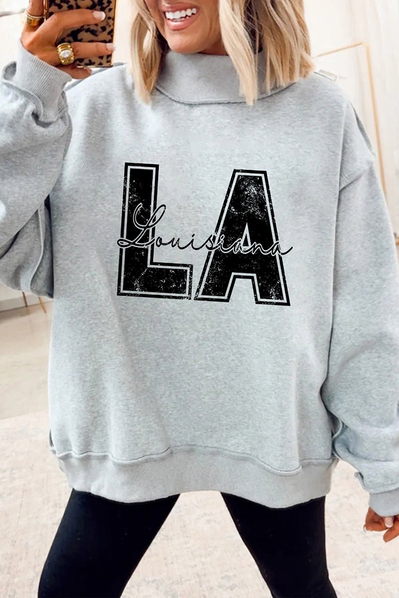 Double Take Louisiana Light Gray Mock Neck Sweatshirt - Wholesale Accessory Market