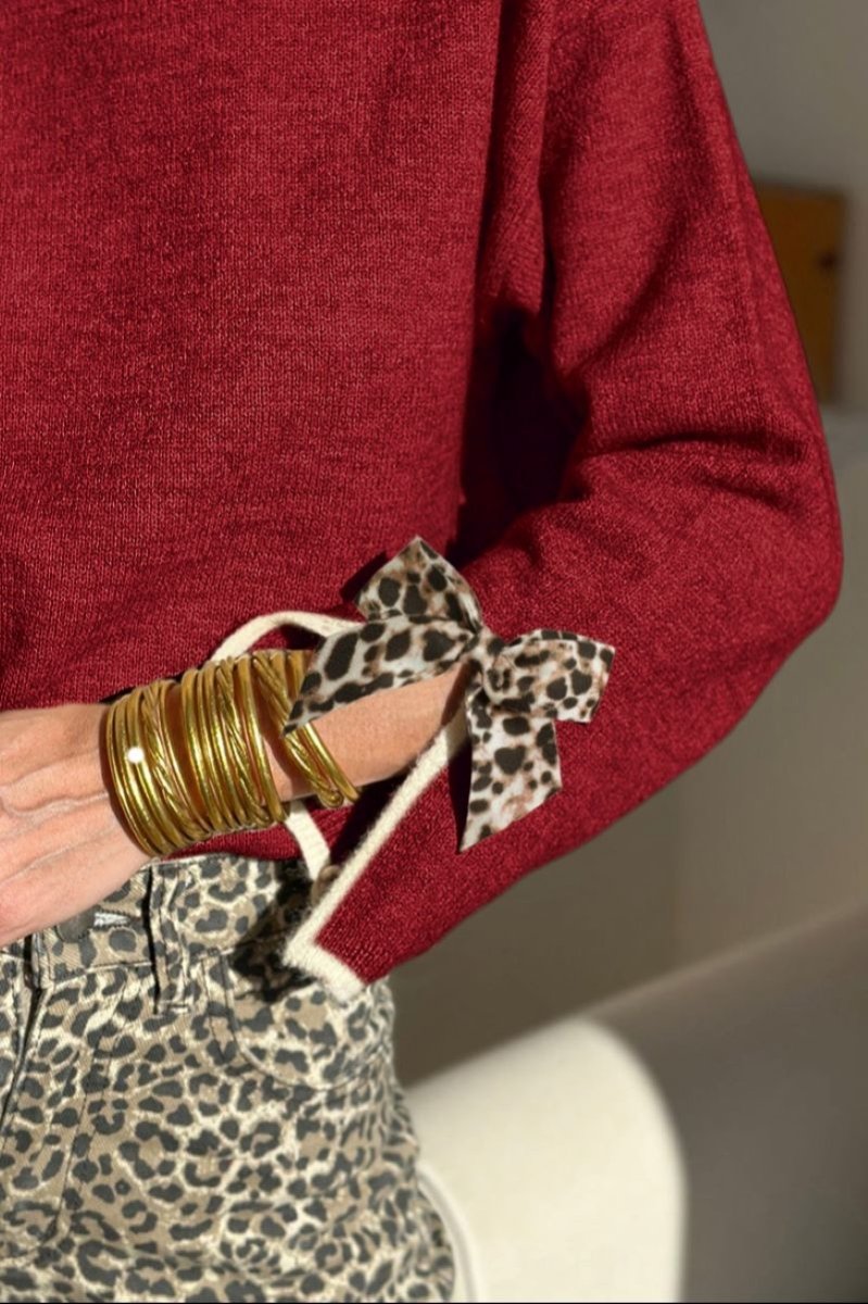 PREORDER! ETA 11/24 Feline Cozy Racing Red Split Cuff Sweater **SHIPPING EXPECTED TO BEGIN ON DATE 11/24** - Wholesale Accessory Market