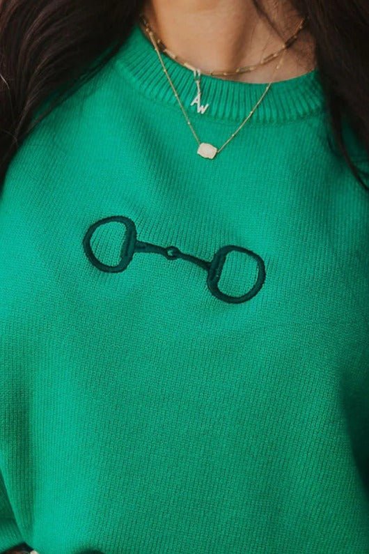 PREORDER! ETA 11/24 Riding High Bright Green Horse Bit Short Sleeve Sweater **SHIPPING EXPECTED TO BEGIN ON DATE 11/24** - Wholesale Accessory Market