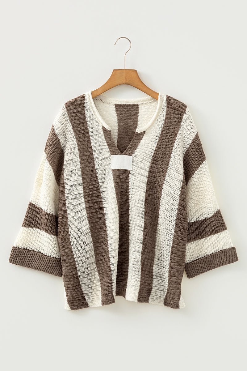 In Your Stride Brown Stripe V - Neck Sweater - Wholesale Accessory Market