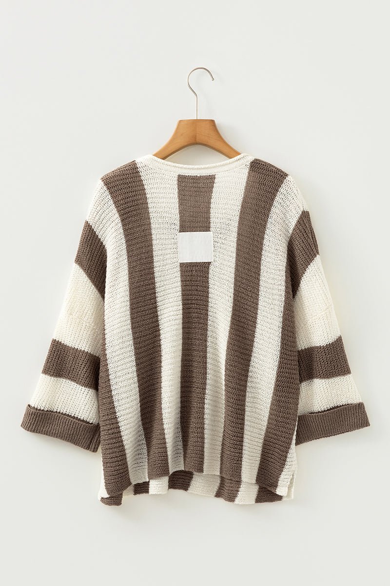In Your Stride Brown Stripe V - Neck Sweater - Wholesale Accessory Market
