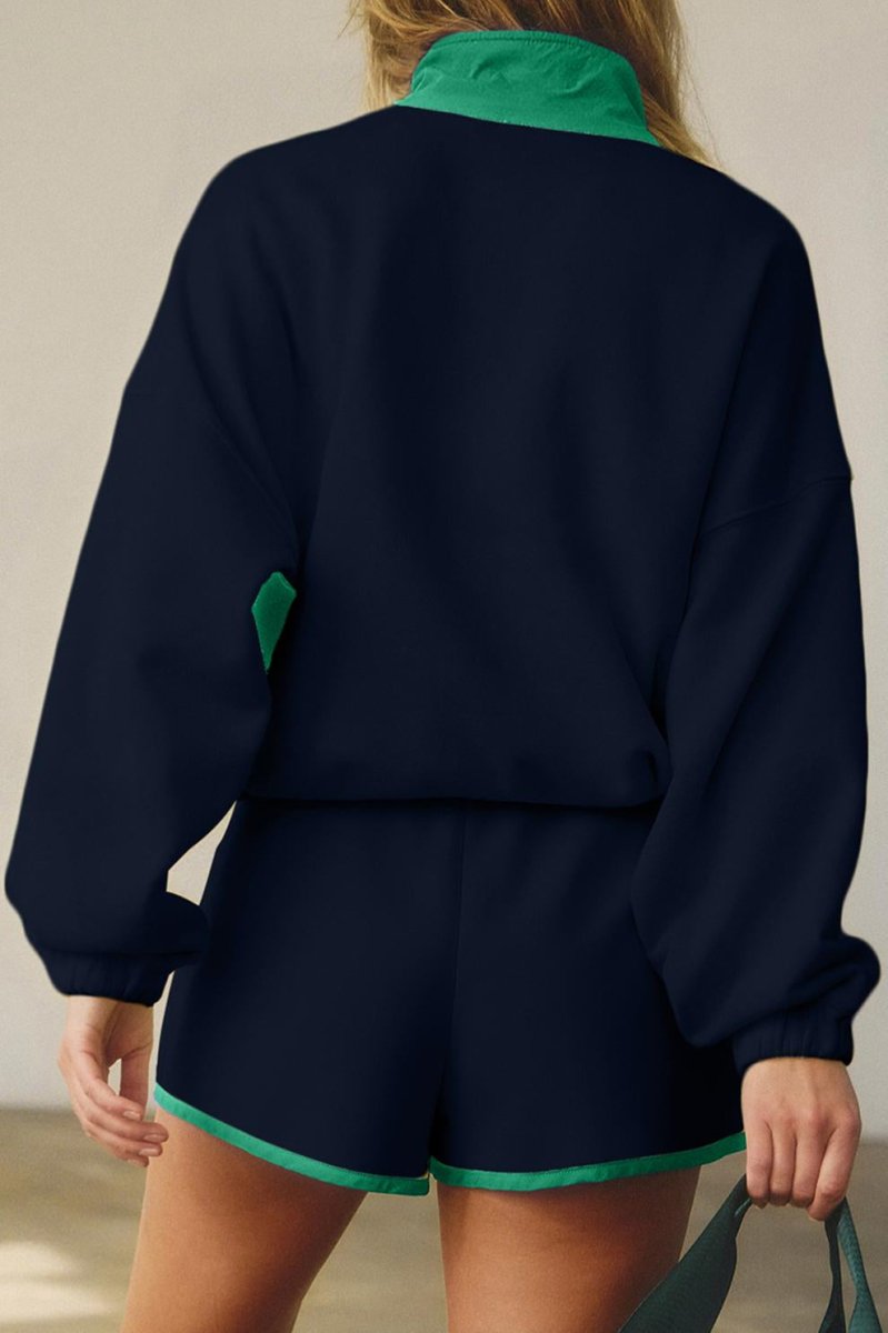 Split Decision Navy Blue Half Button Pullover and Shorts Set - Wholesale Accessory Market