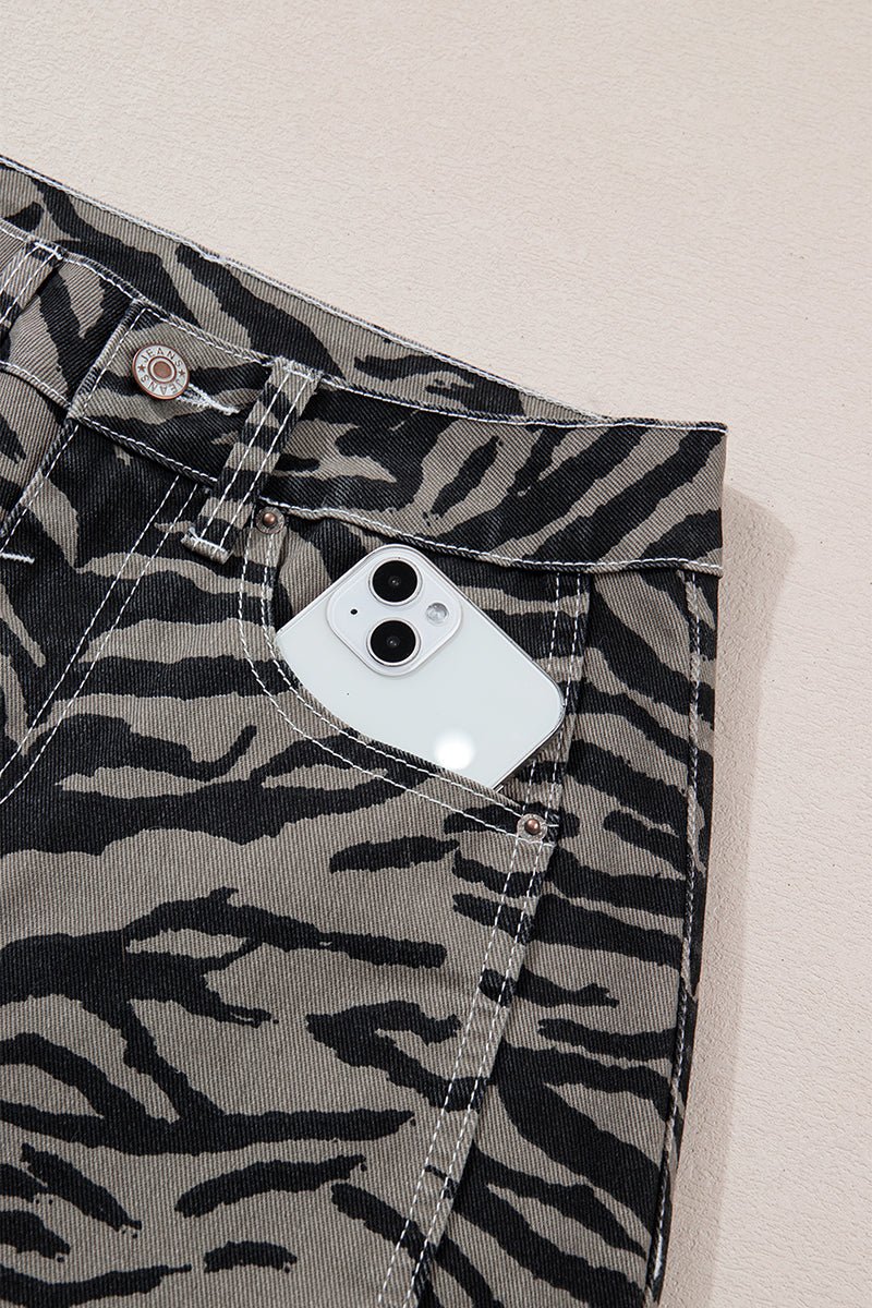 Savanna Gray Zebra Wide Leg Jeans - Wholesale Accessory Market