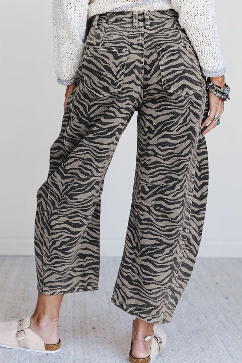 Savanna Gray Zebra Wide Leg Jeans - Wholesale Accessory Market