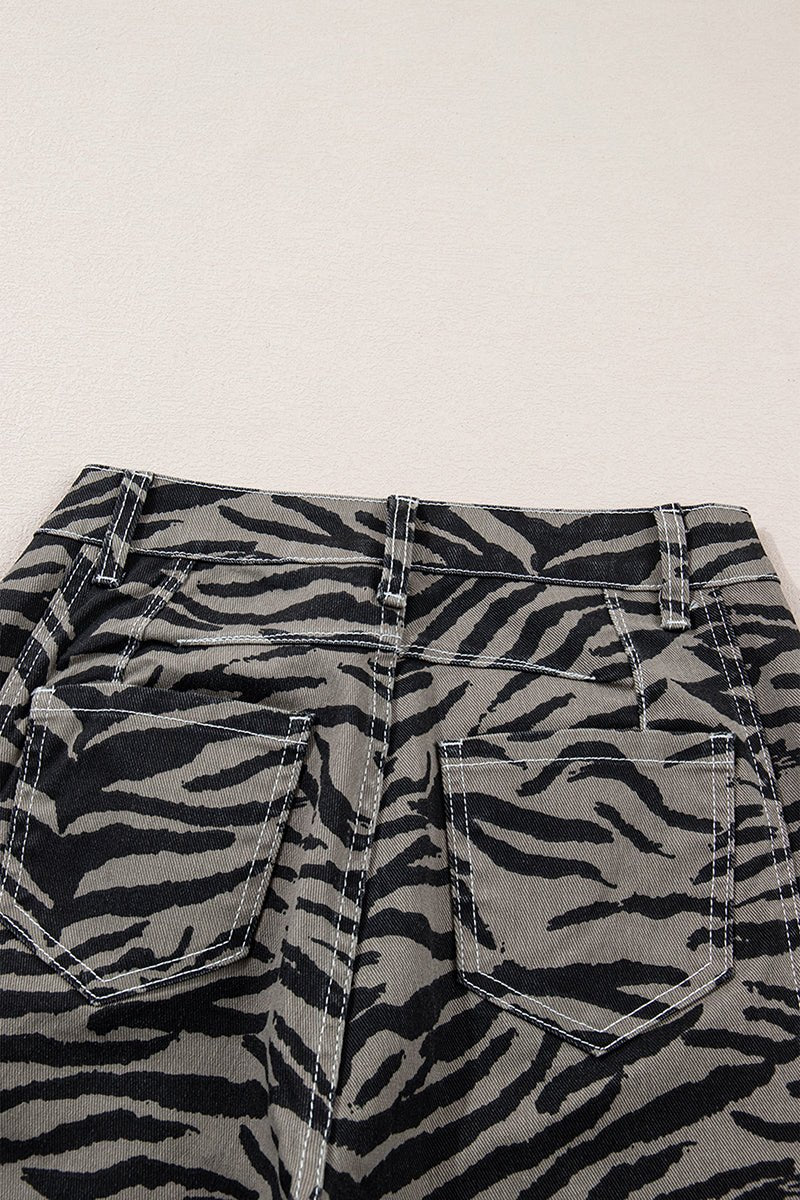 Savanna Gray Zebra Wide Leg Jeans - Wholesale Accessory Market