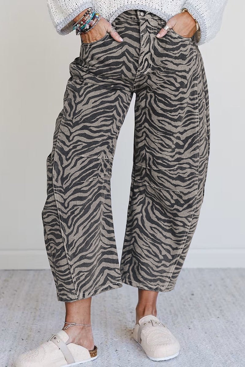 Savanna Gray Zebra Wide Leg Jeans - Wholesale Accessory Market