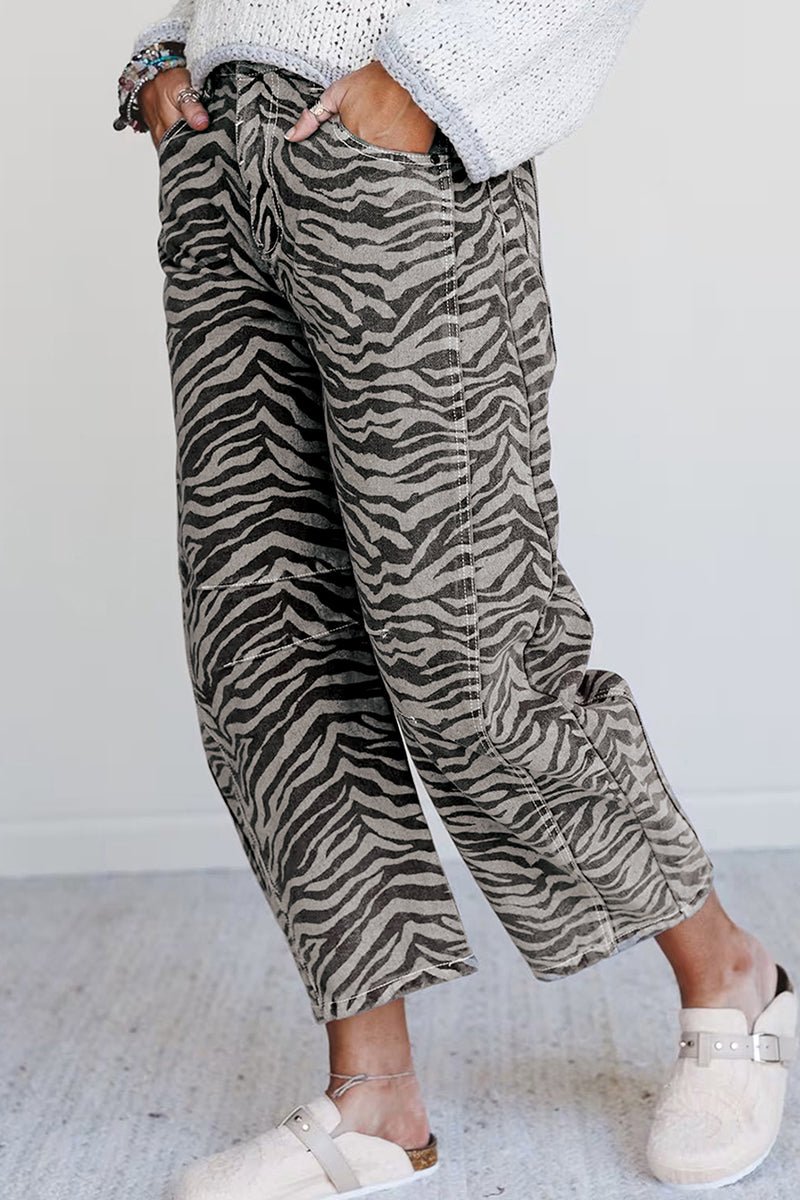 Savanna Gray Zebra Wide Leg Jeans - Wholesale Accessory Market