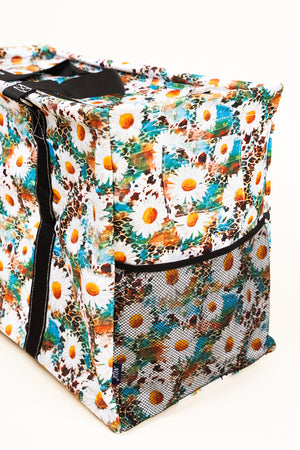 NGIL Wildflowers Collapsible Double Haul-It-All Basket with Mesh Pockets and Lid